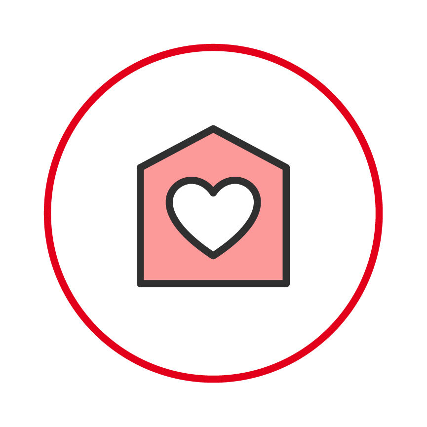 Afbeelding van een huis met een hart in het midden