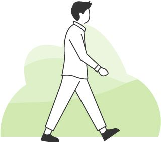 Illustrasjon av person som går, med grønn bakgrunn
