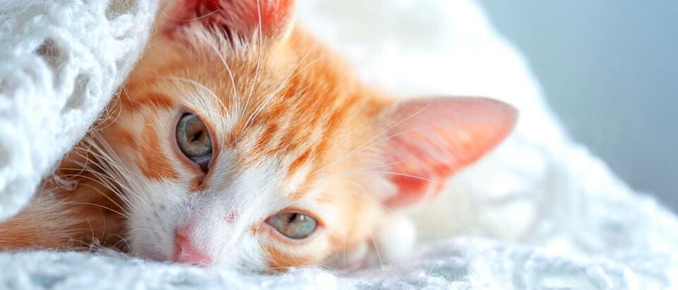 kitten lying in bed