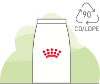 Tekening van Royal Canin plastic droogvoedingverpakking