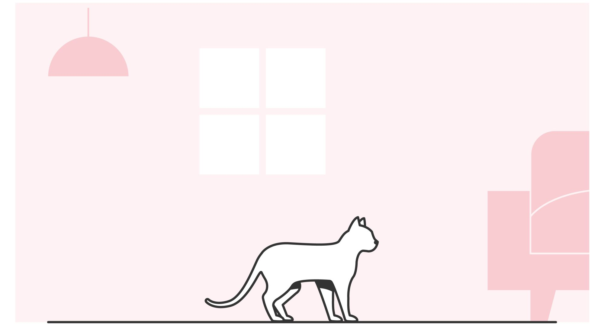 Illustration of a cat in a house