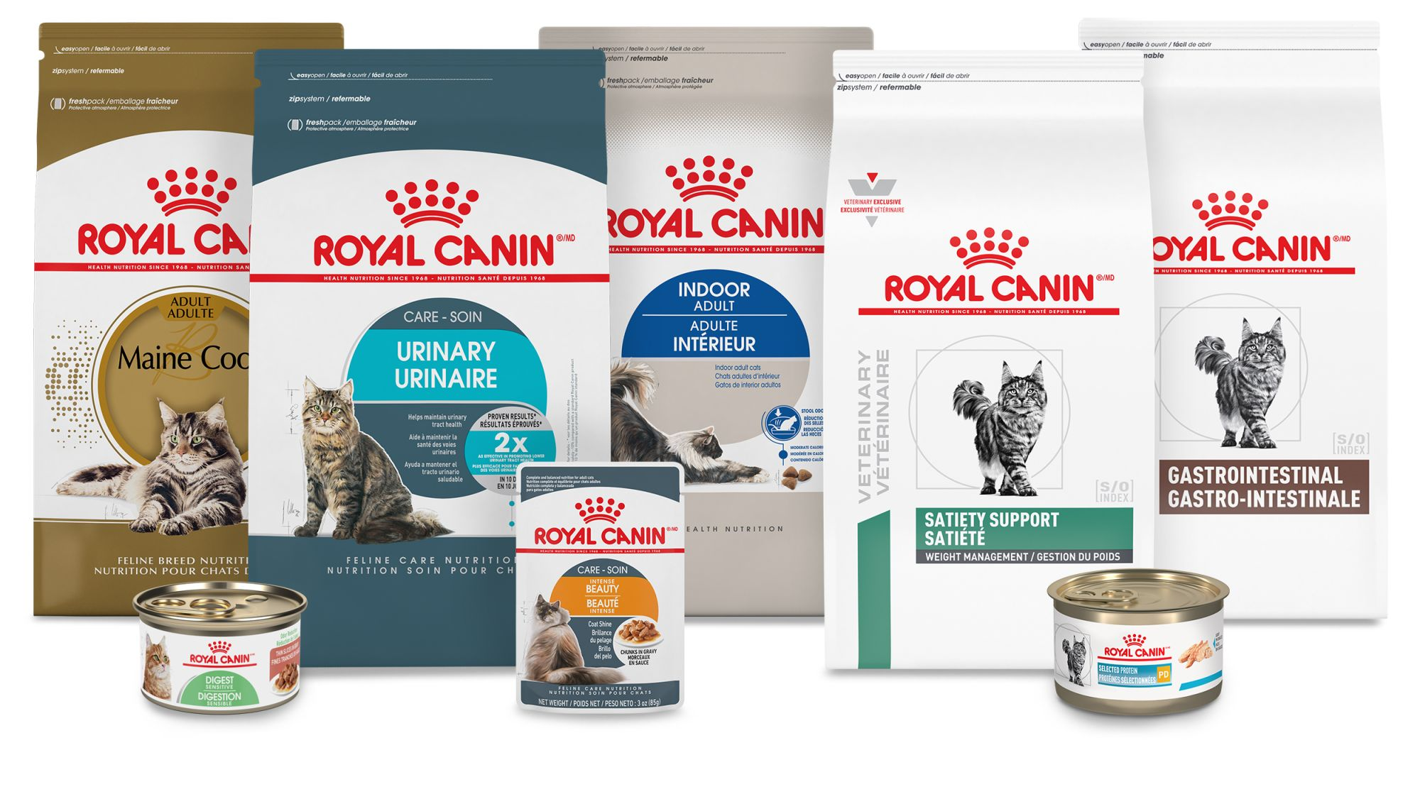 Ein Foto von verschiedenen ROYAL CANIN Produkten für Katzen