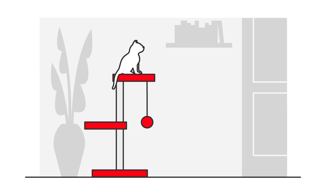 Illustration d'un chaton assis au sommet d'un arbre à chat