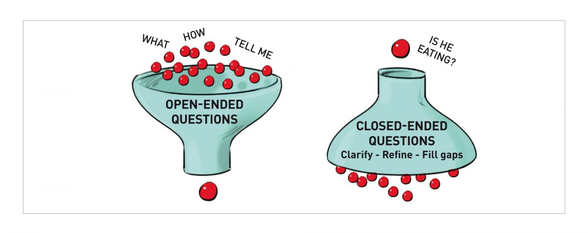 Figure 2. You will attain higher performance if you collect information with open questions at the beginning of the consultation ( 1 ).© Manuel Fontègne