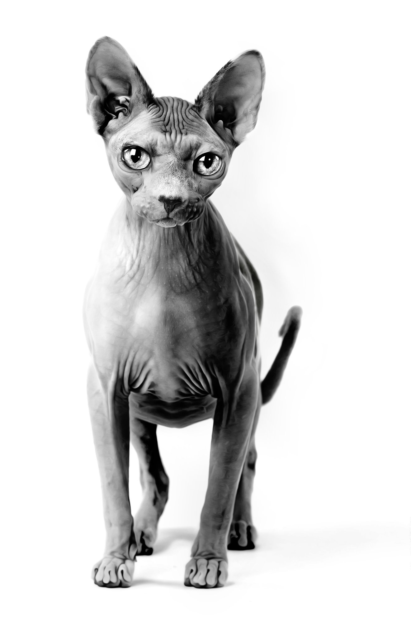Sphynx adult sitting in black and white on a white background