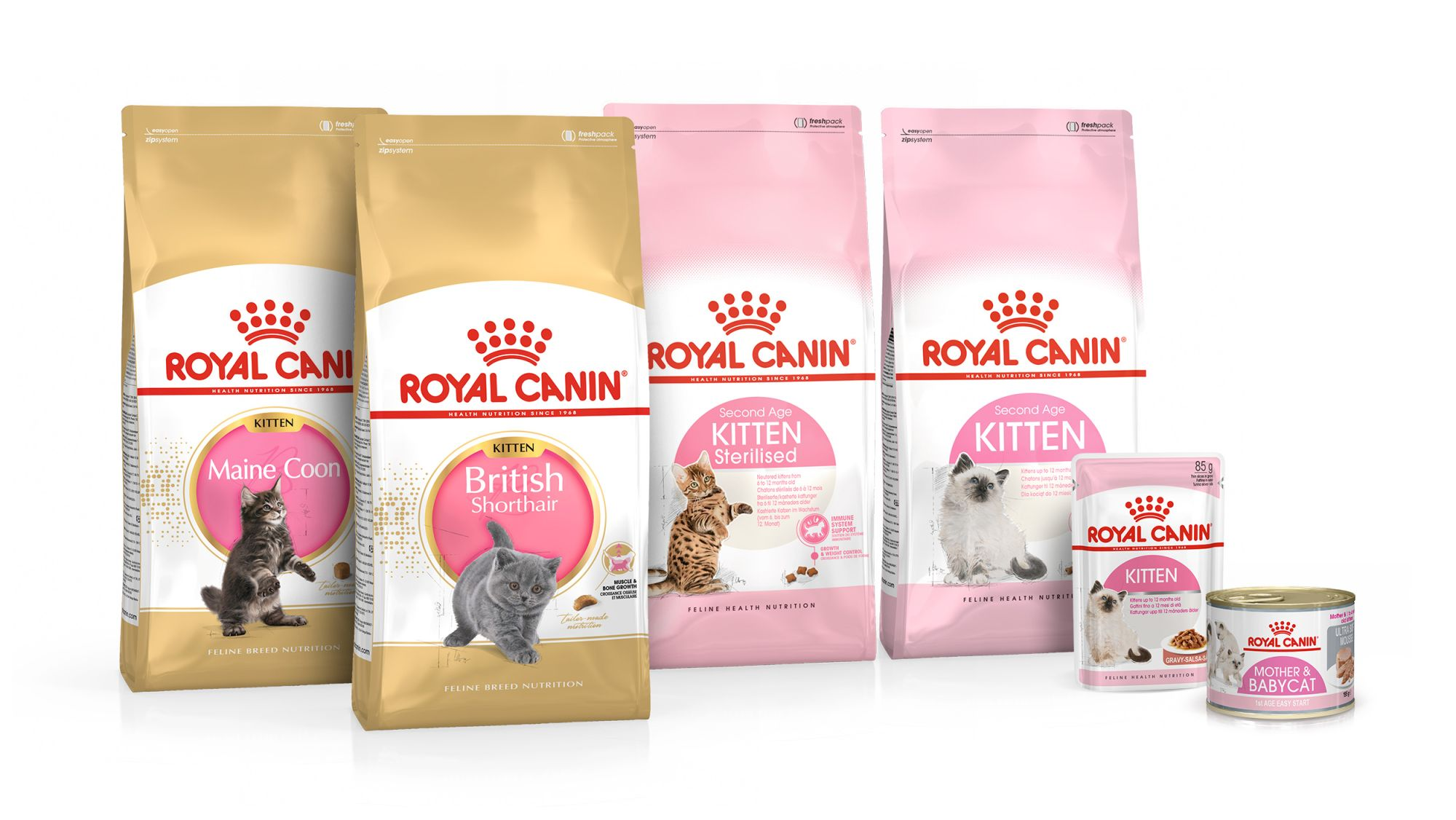 Shots van Royal Canin-productverpakking voor kittens