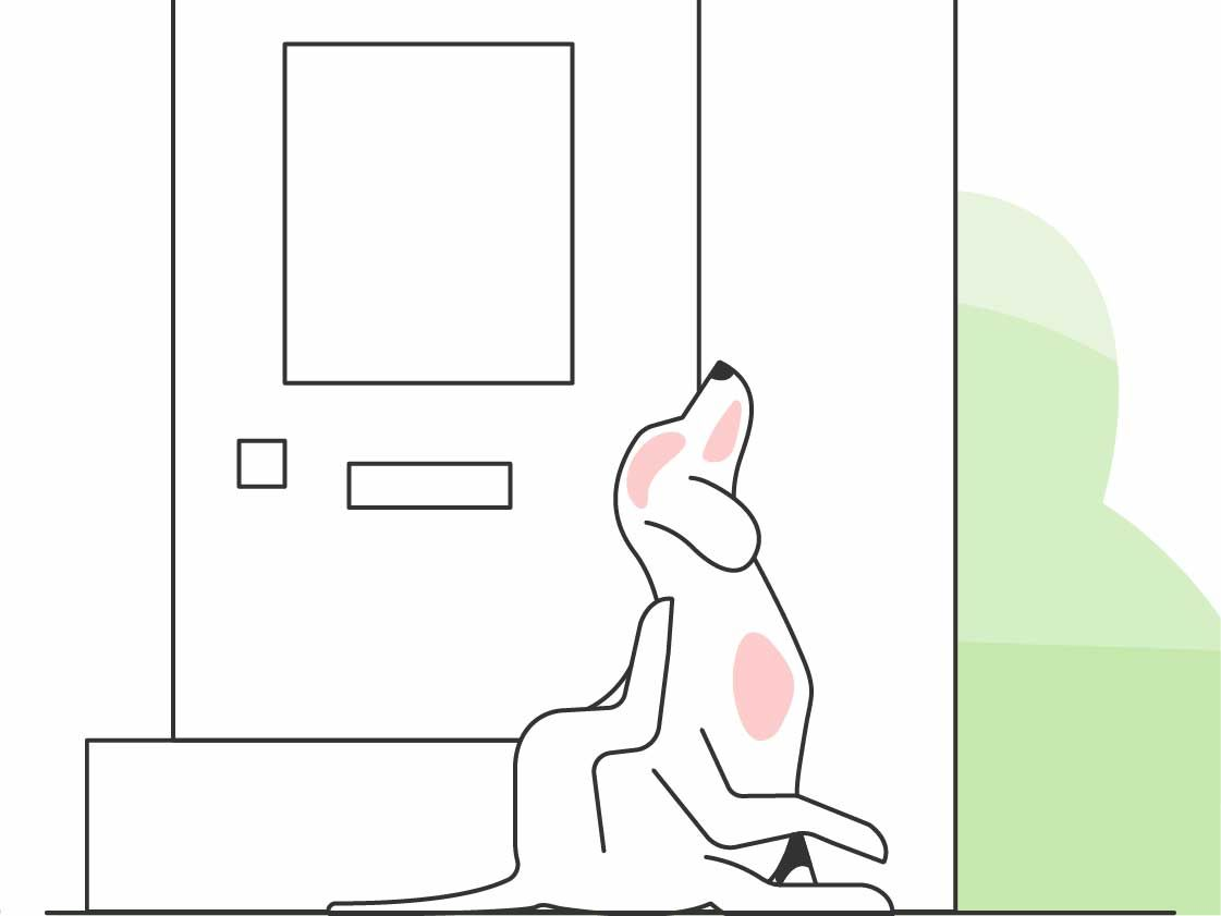 Illustration of a dog scratching outside