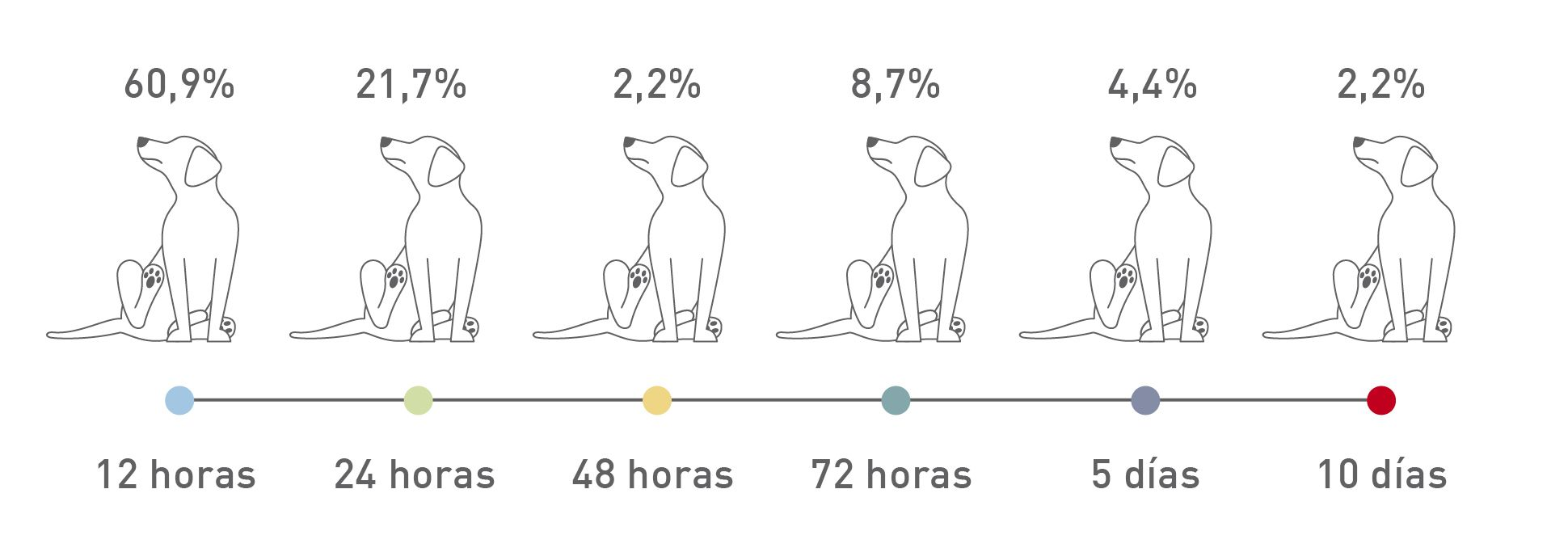 Línea de tiempo que muestra signos clínicos recurrentes tras una provocación alimentaria