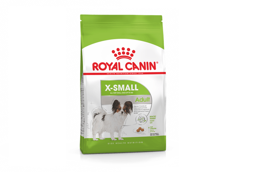 Extra Small dog sat next to an Extra Small product pack