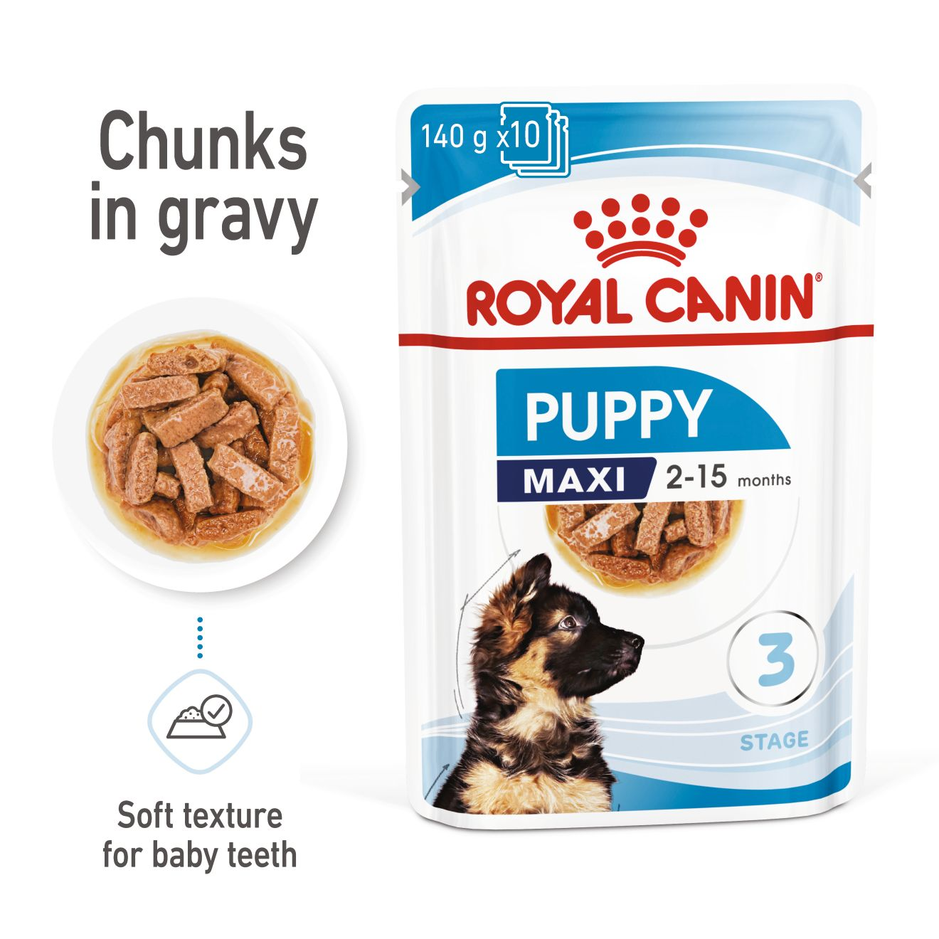 อาหารลูกสุนัข พันธุ์ใหญ่ ชนิดเปียก (MAXI PUPPY GRAVY)
