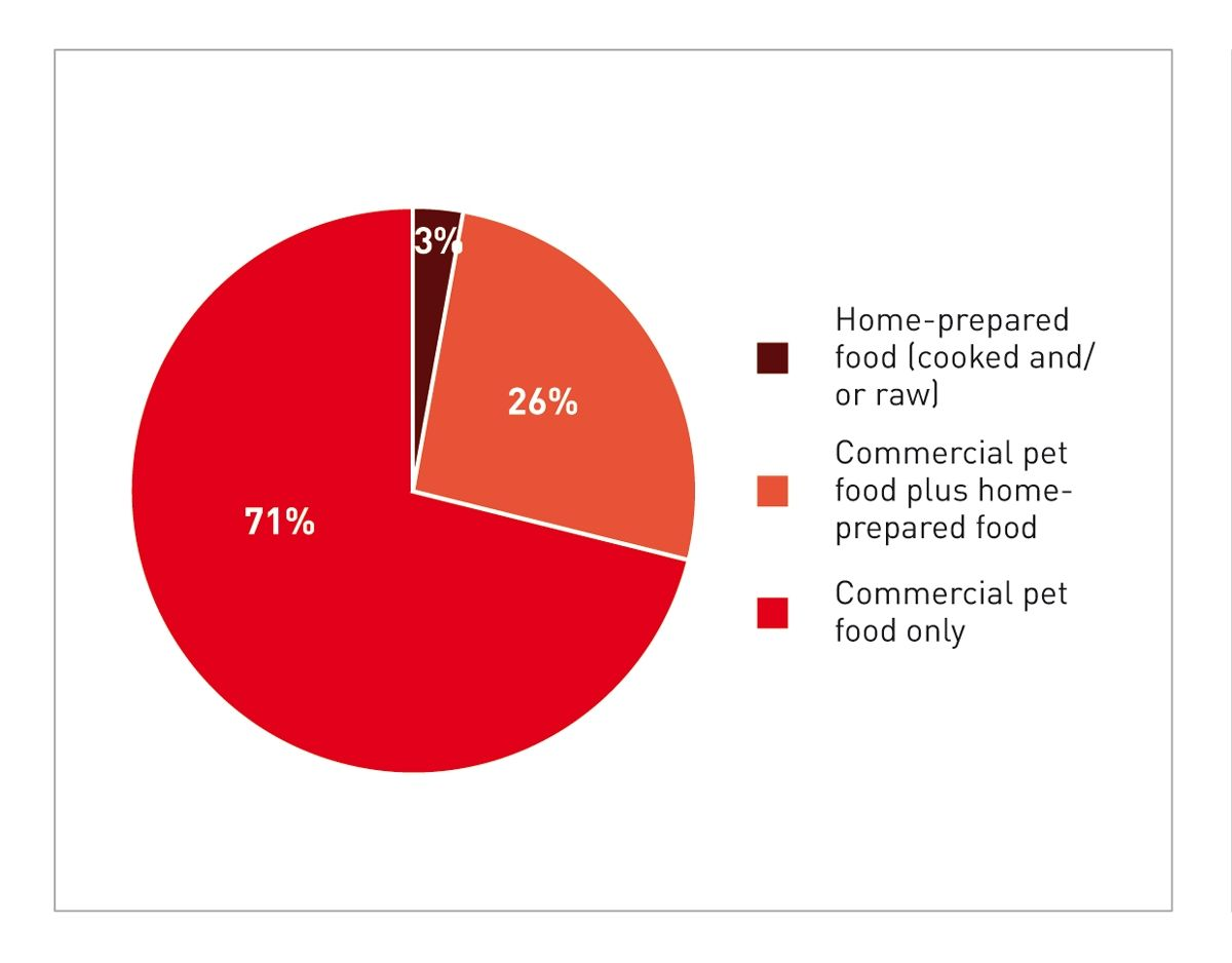 Cats in the survey were fed either commercial diets or self-prepared foodstuffs, or both.