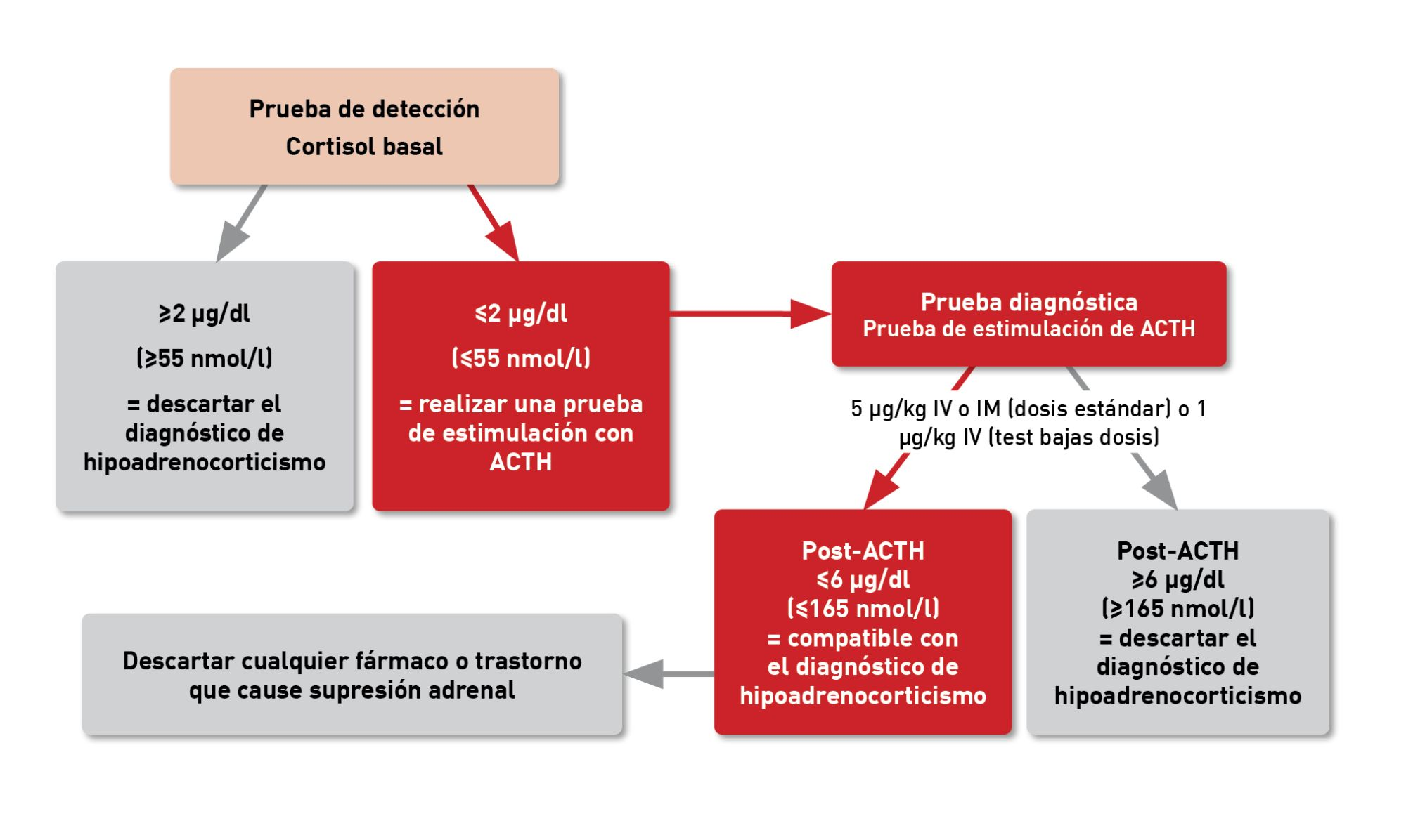 Diagrama de decisión para la realización de pruebas hormonales en perros con sospecha de hipoadrenocorticismo