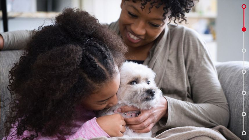 mother daughter kissing a dog