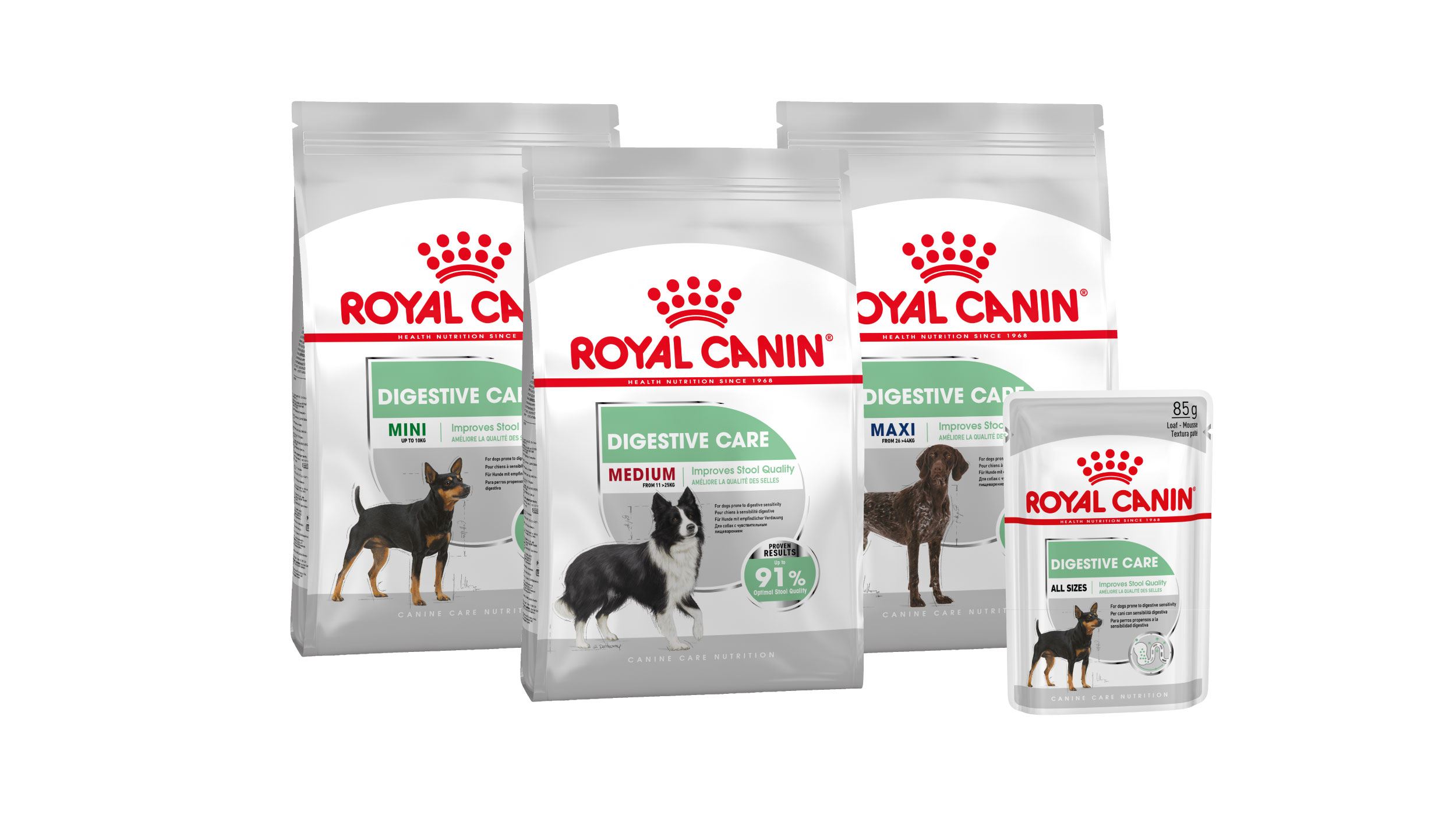 Canine care nutrition digestive care range pack shot