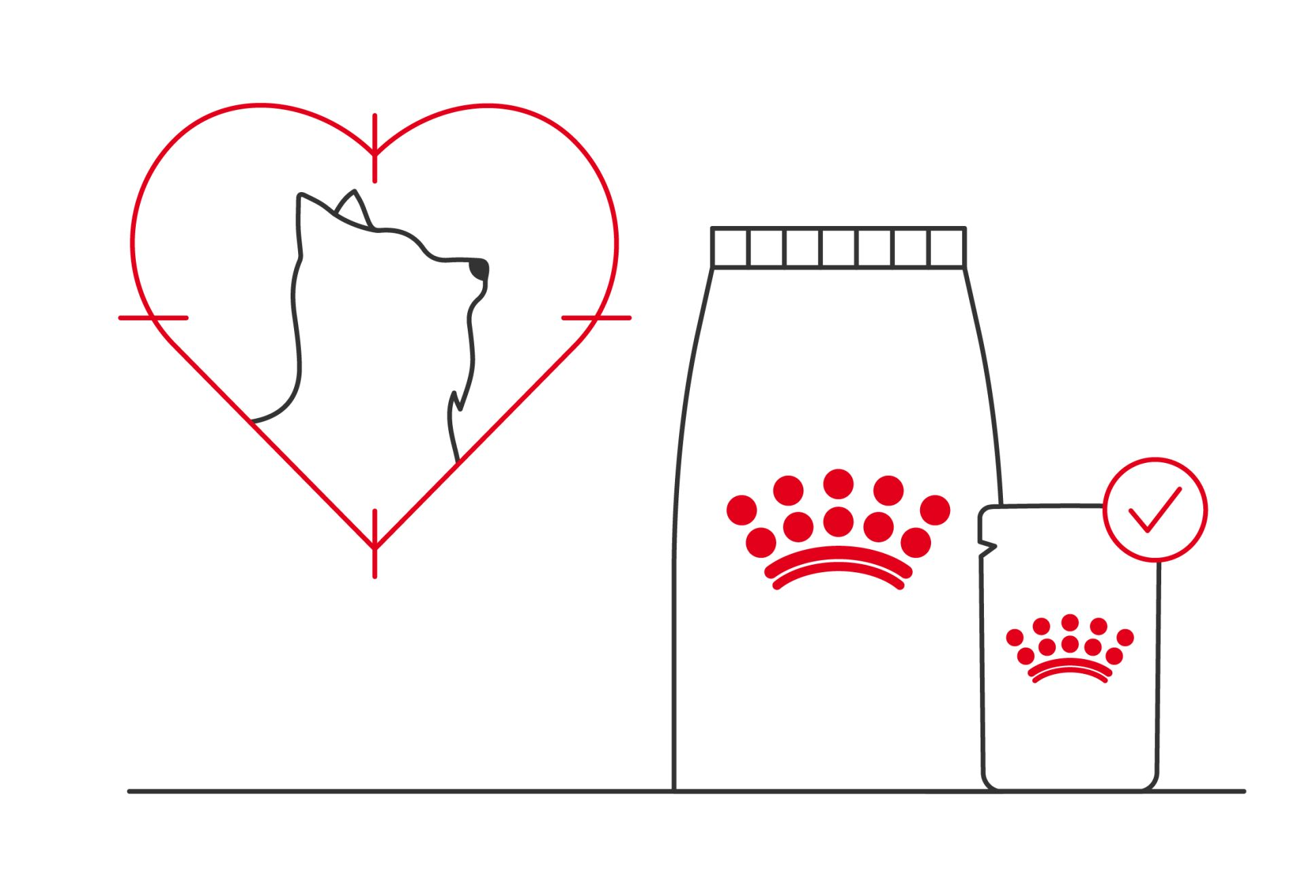 Illustration of a yorkshire terrier and royal canin dog food