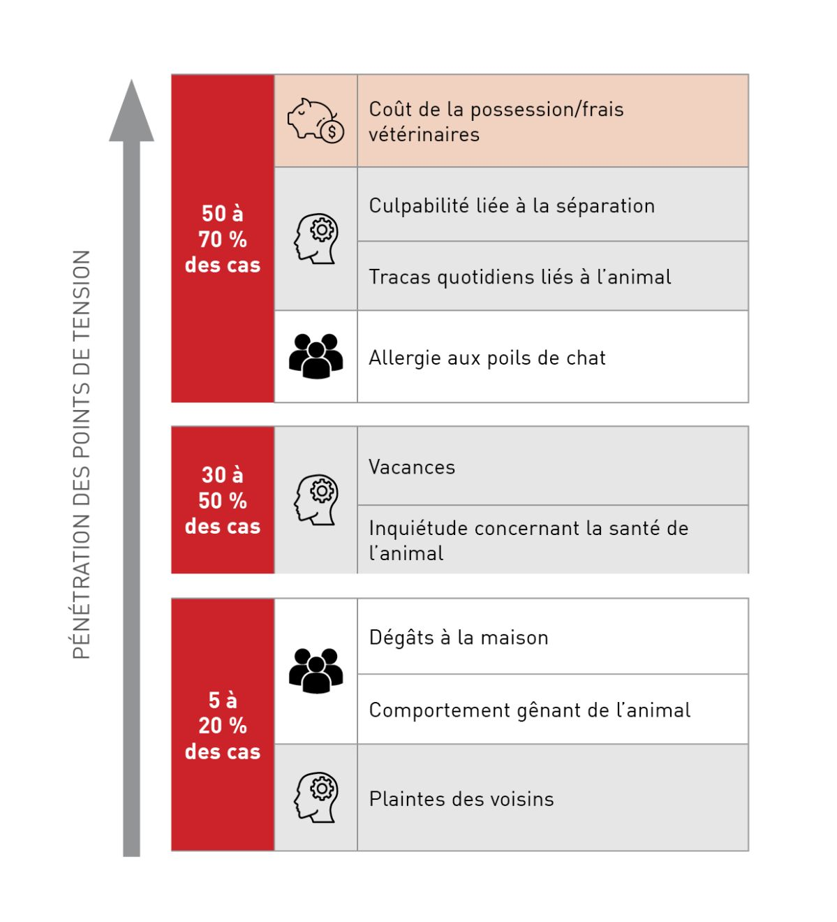 Principaux points de tension cités par les propriétaires d’animaux de compagnie, classés par catégorie