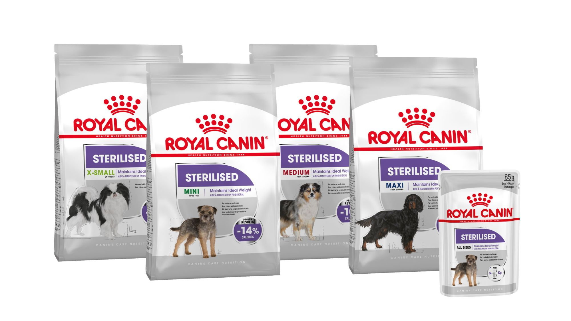 Canine care nutrition sterilised care range pack shot