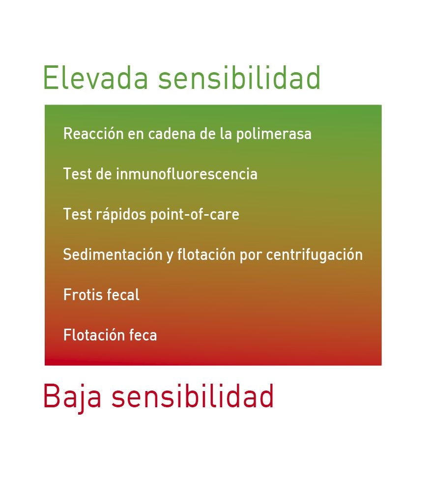 Resumen de la sensibilidad de varias pruebas para detectar Giardia