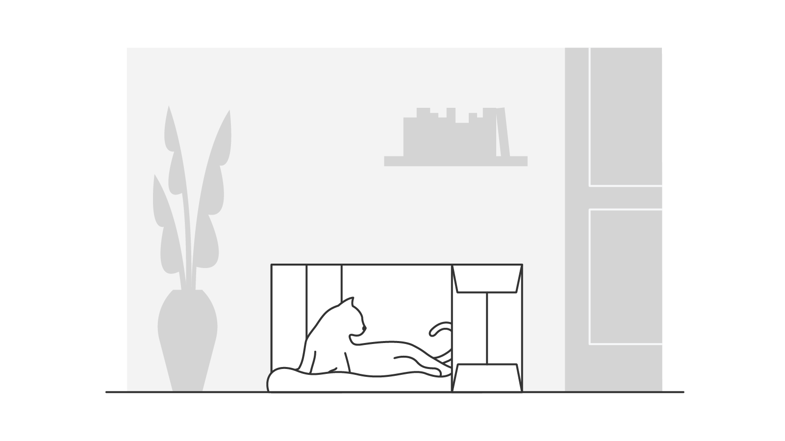 Cat sitting in a quiet area indoors illustration