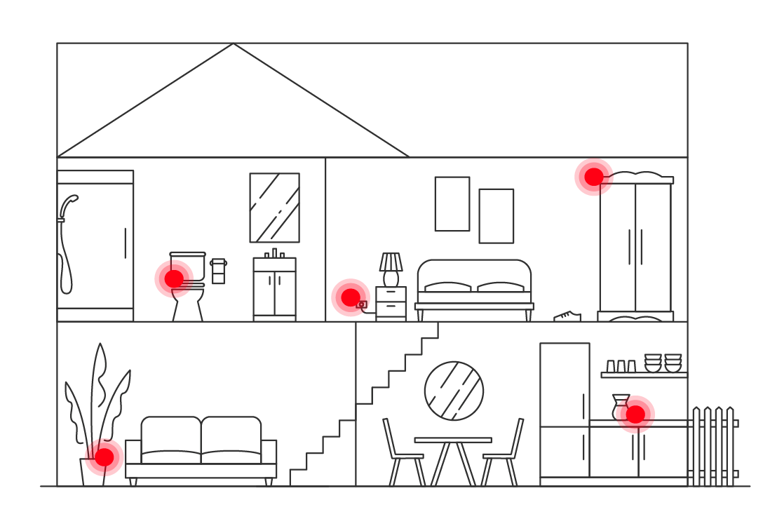 Illustration d'une maison et mise en évidence des principales zones à préparer