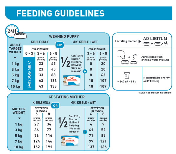 Royal canin best sale starter feeding guide