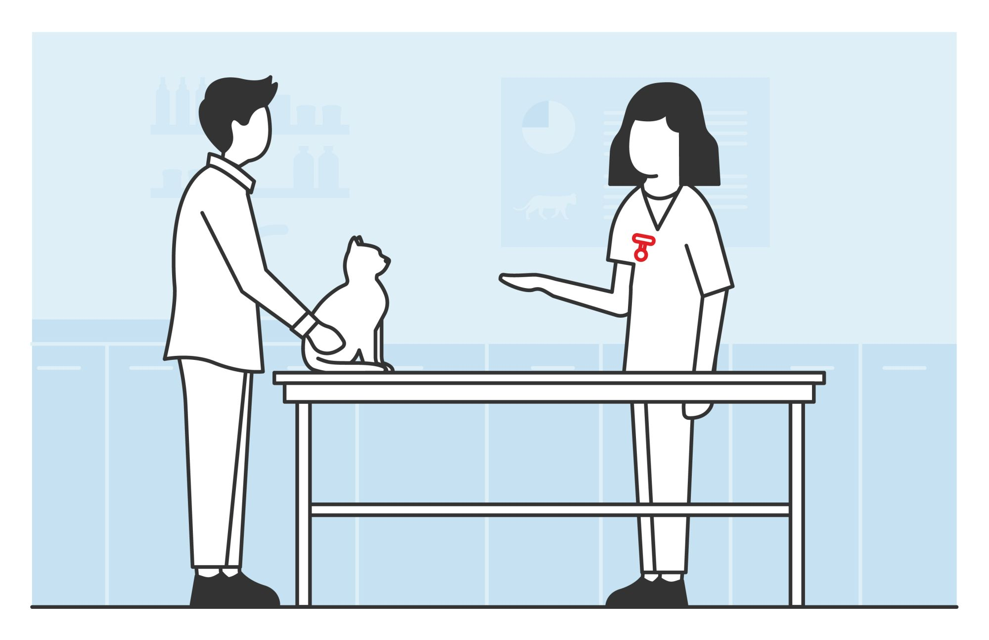 Illustration of a vet talking to a pet owner