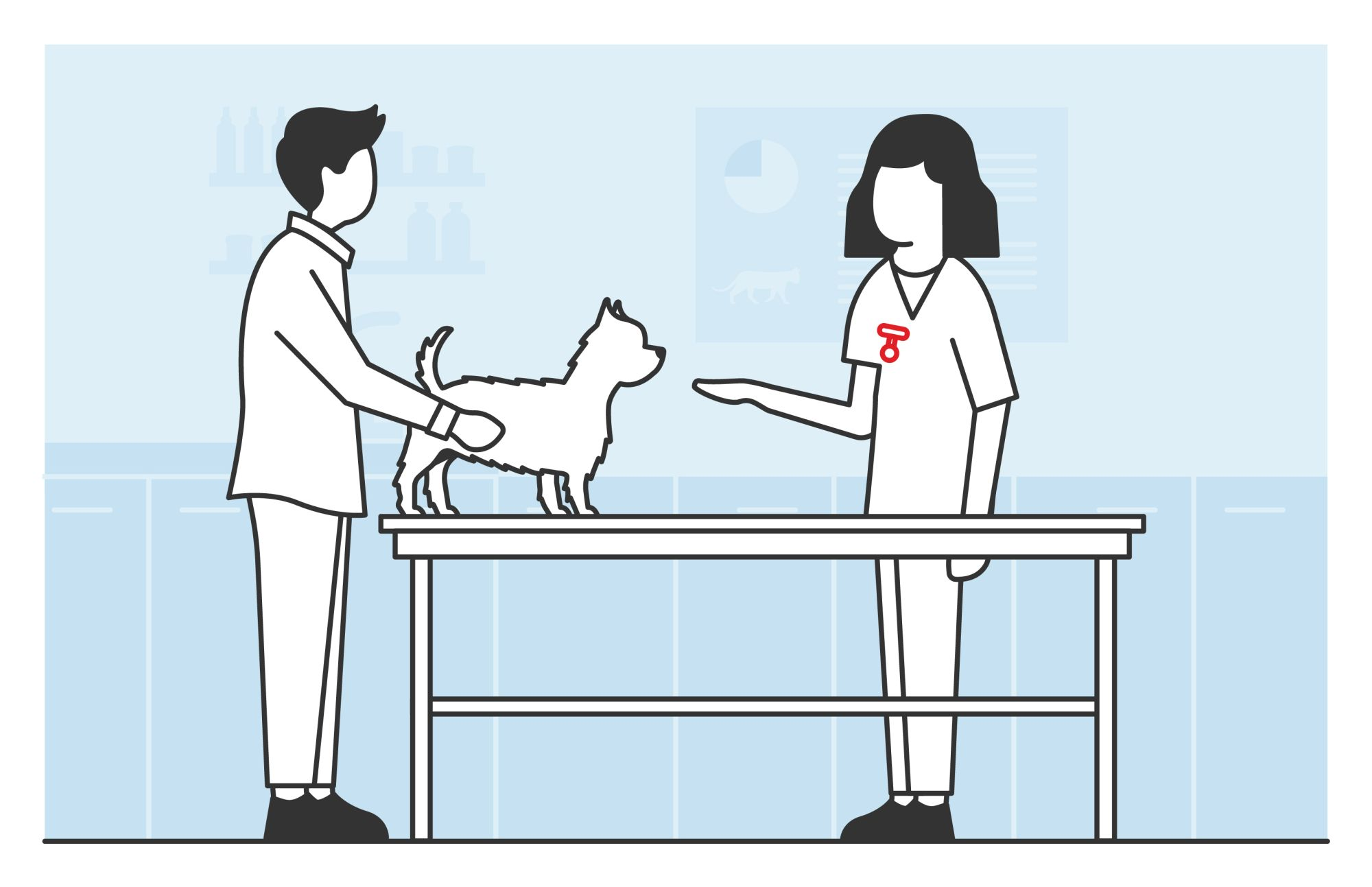 Illustration of a vet talking to a pet owner