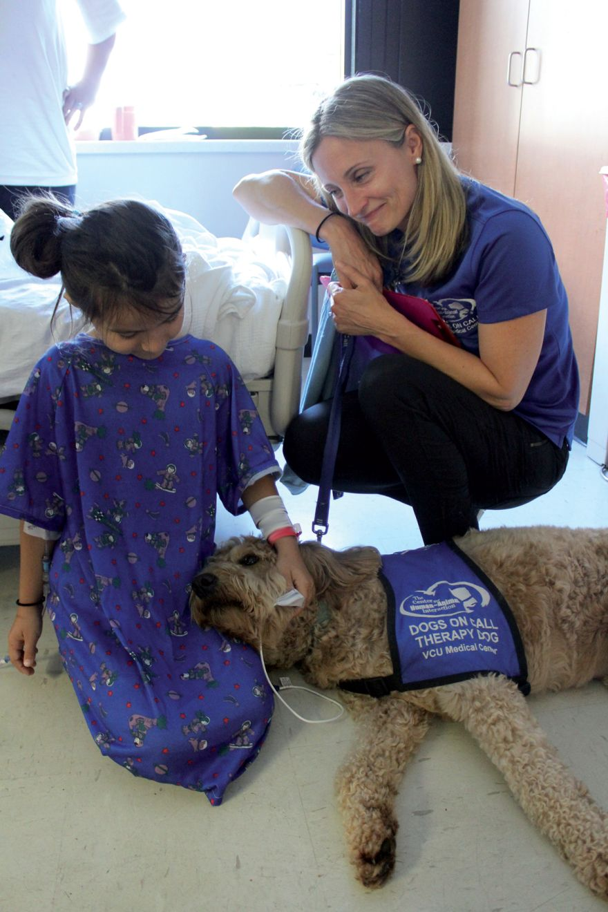 Figure 3. Le programme Dogs on Call (DoC) de la VCU a connu un grand succès et des équipes de chiens thérapeutes visitent régulièrement la plupart des services de l’hôpital. © Center for Human-Animal Interaction, School of Medicine, VCU