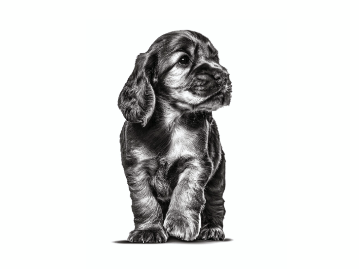 Engelse Cocker Spaniël puppy in zwart-wit