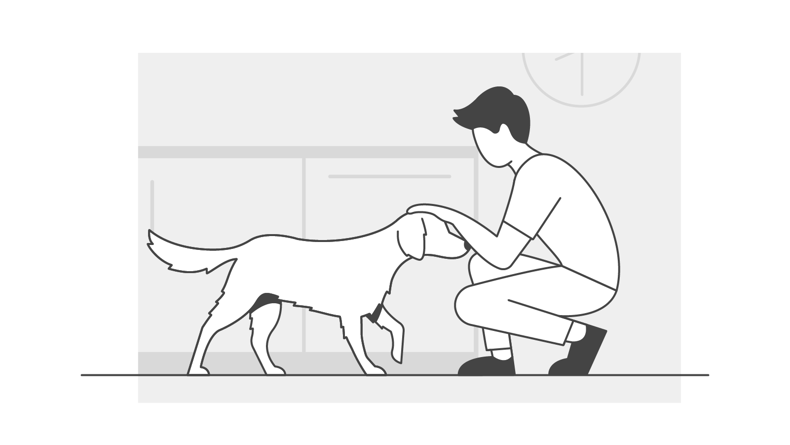 Illustration d'un homme caressant un chien